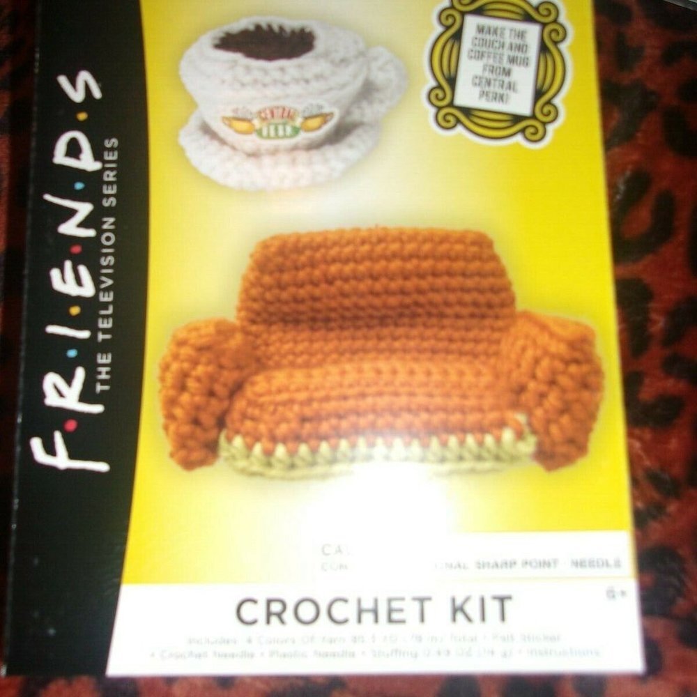 Friends Crochet Kit to Make Big Orange Couch and Coffee Mug New